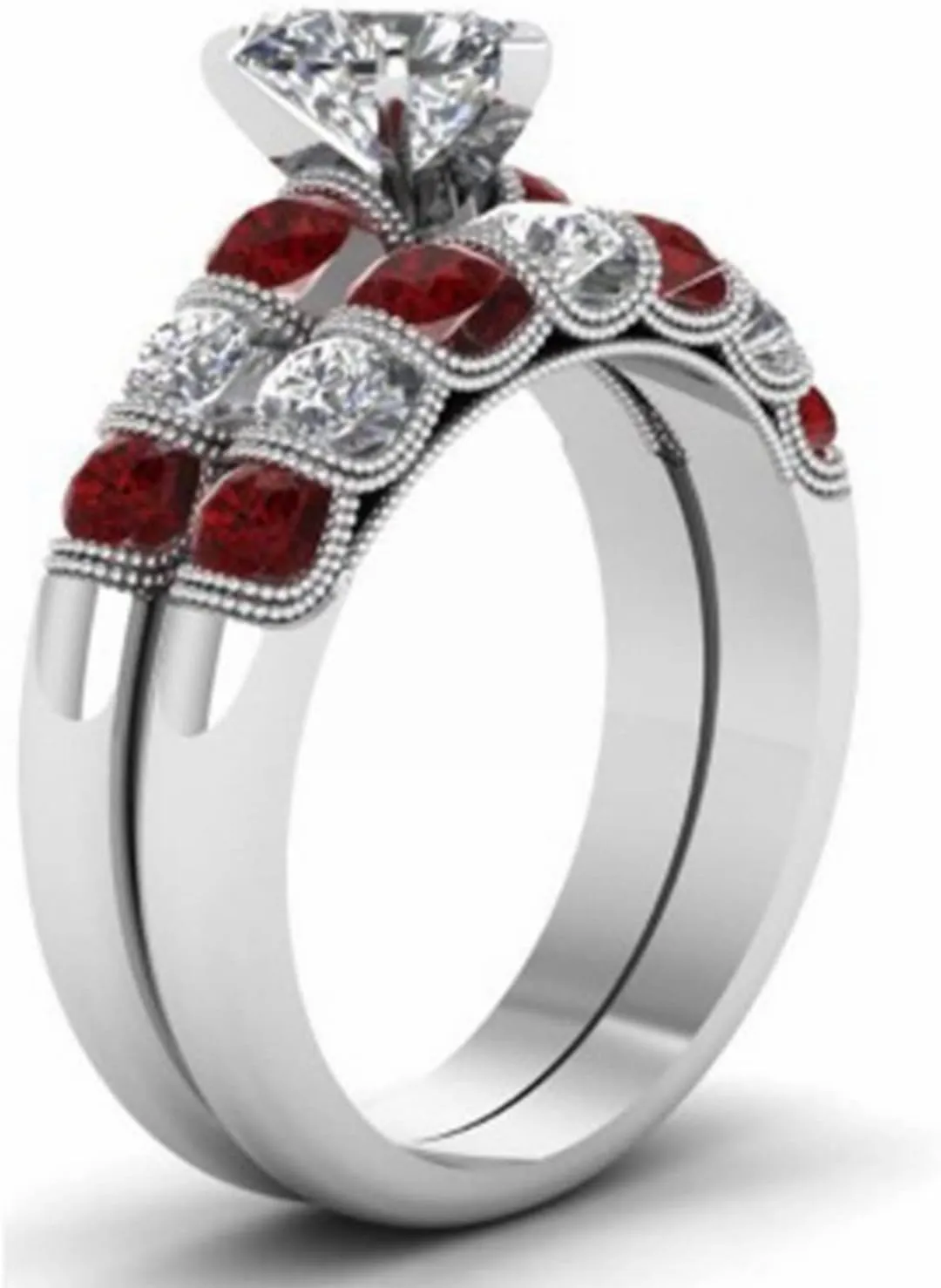 Zircon Engagement Ring for Women Anniversary Ring Bride Wedding Band Elegant Jewelry (Red, 8)