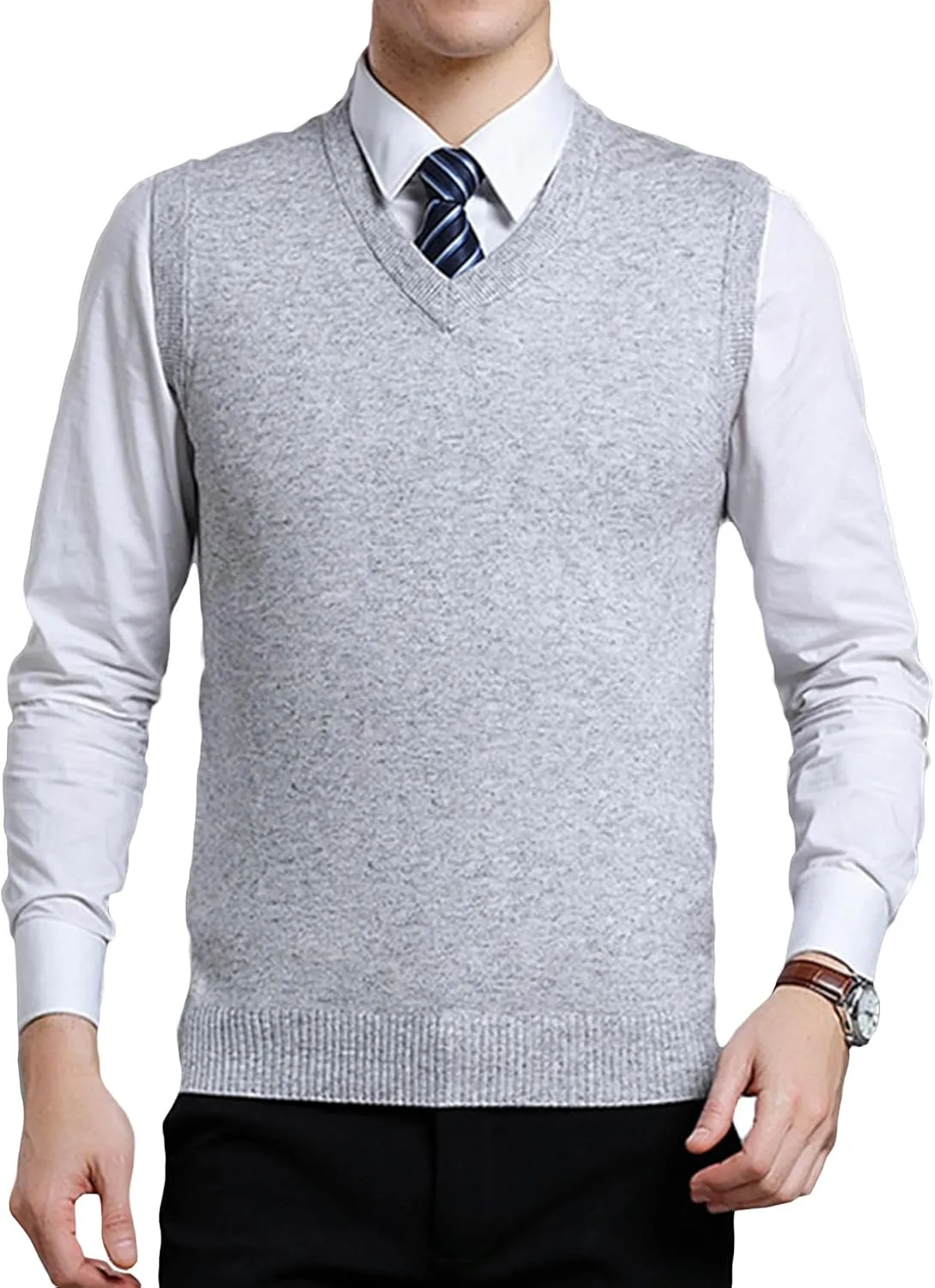 ZUEVI Men's Sweater Vest Classic V-Neck Knitted Pullover Sweaters Tops Sleeveless Relaxed Fit Knitwear Vests