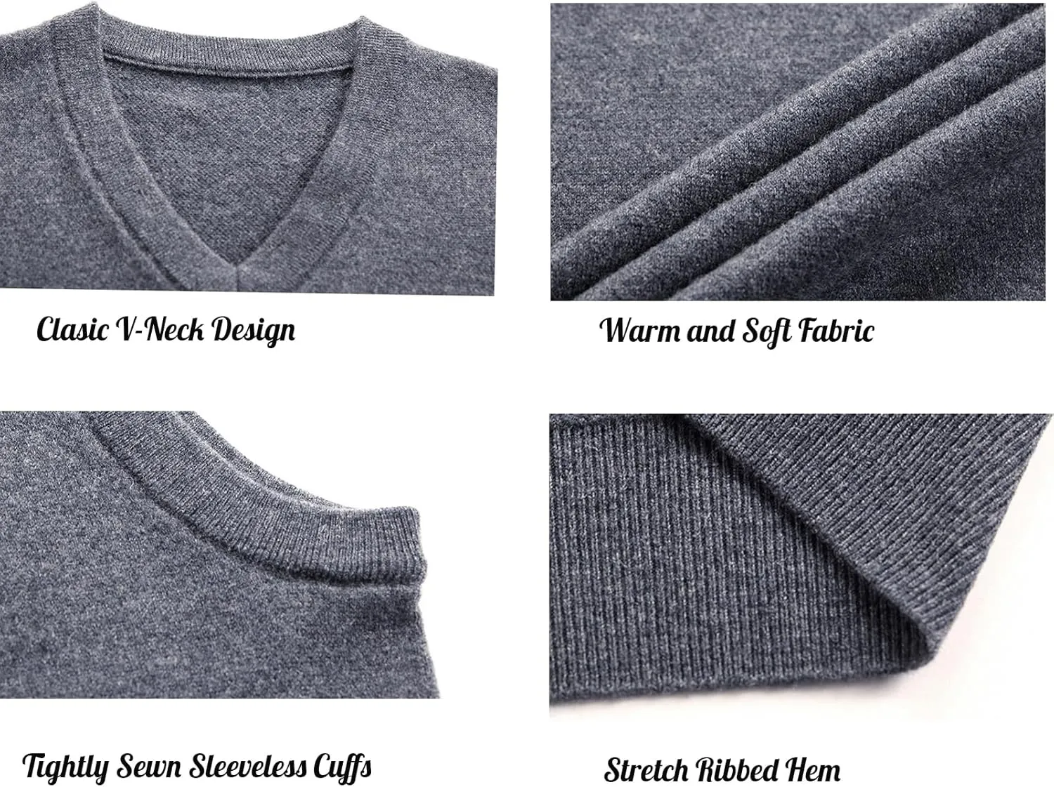 ZUEVI Men's Sweater Vest Classic V-Neck Knitted Pullover Sweaters Tops Sleeveless Relaxed Fit Knitwear Vests