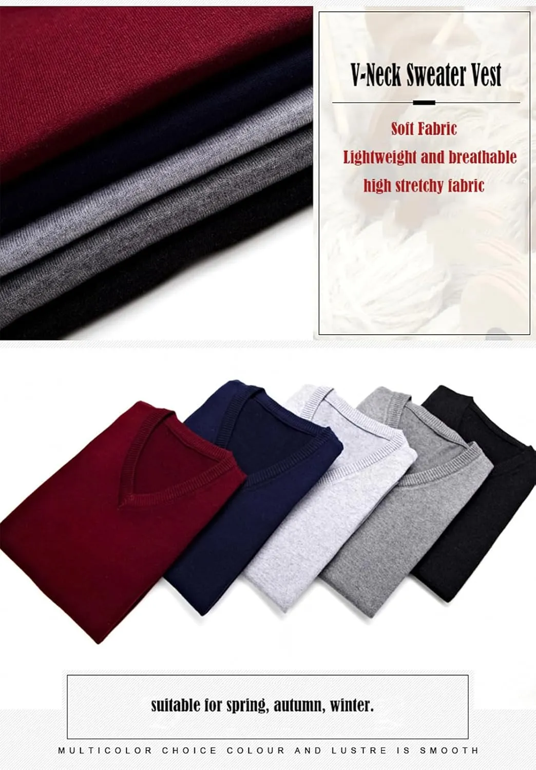 ZUEVI Men's Sweater Vest Classic V-Neck Knitted Pullover Sweaters Tops Sleeveless Relaxed Fit Knitwear Vests