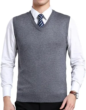 ZUEVI Men's Sweater Vest Classic V-Neck Knitted Pullover Sweaters Tops Sleeveless Relaxed Fit Knitwear Vests